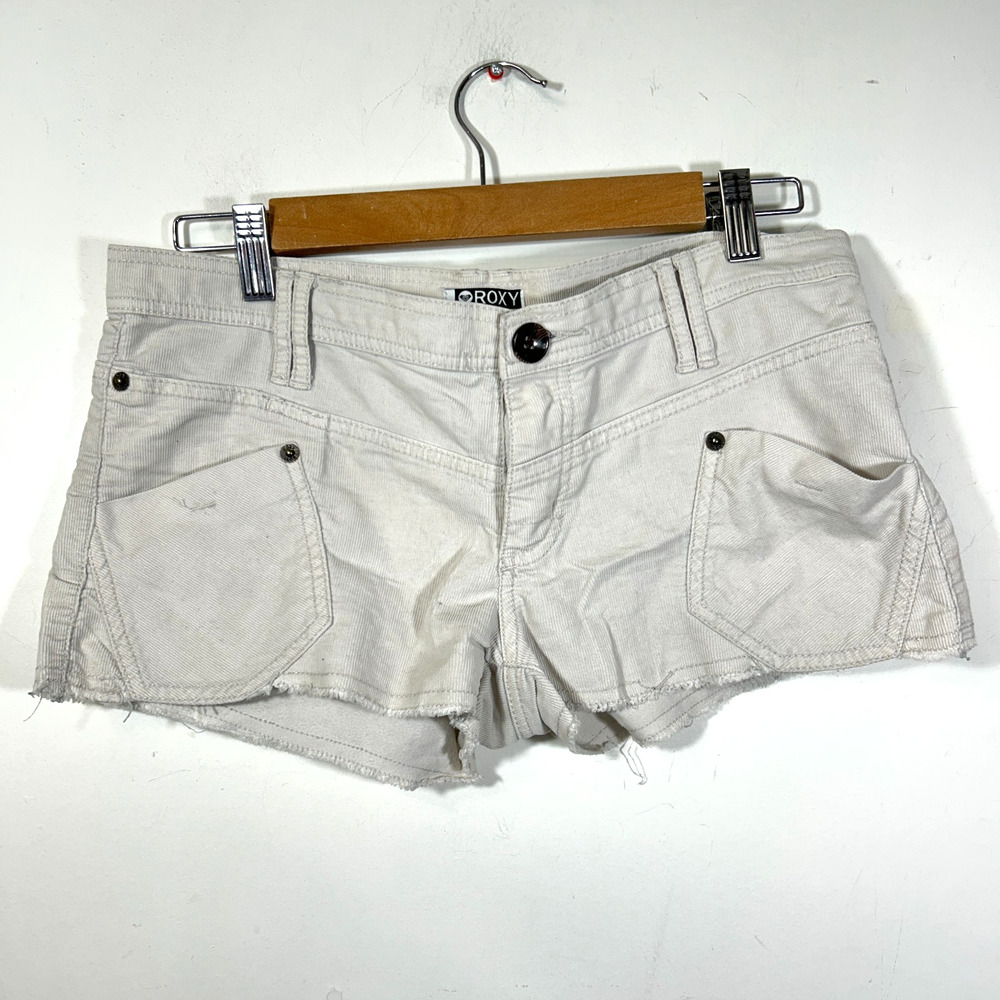 Vintage Y2K Light Beige Corduroy Low Rise Micro Denim Shorts Size 7 32" Womens
